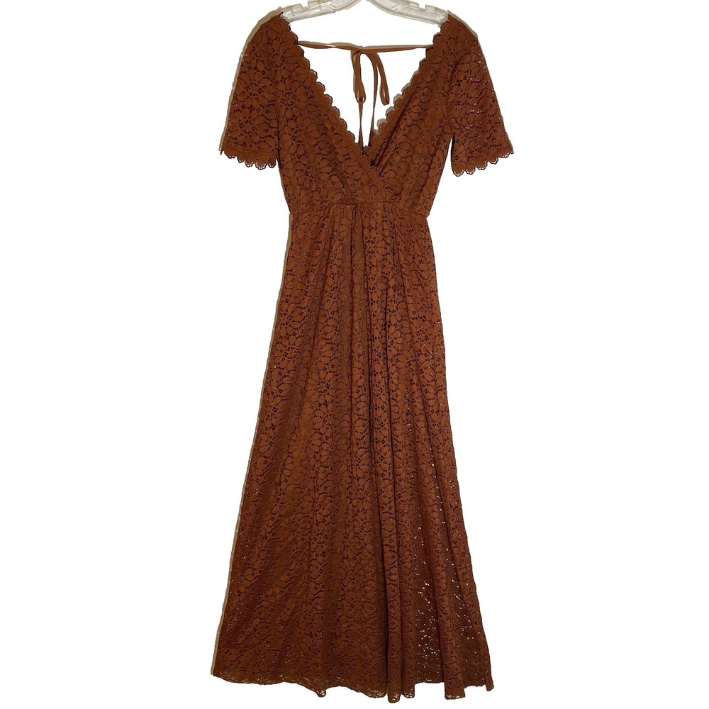 Baltic Born Dress Womens Small Brown Venice Floral Lace Maxi Cocktail Classy